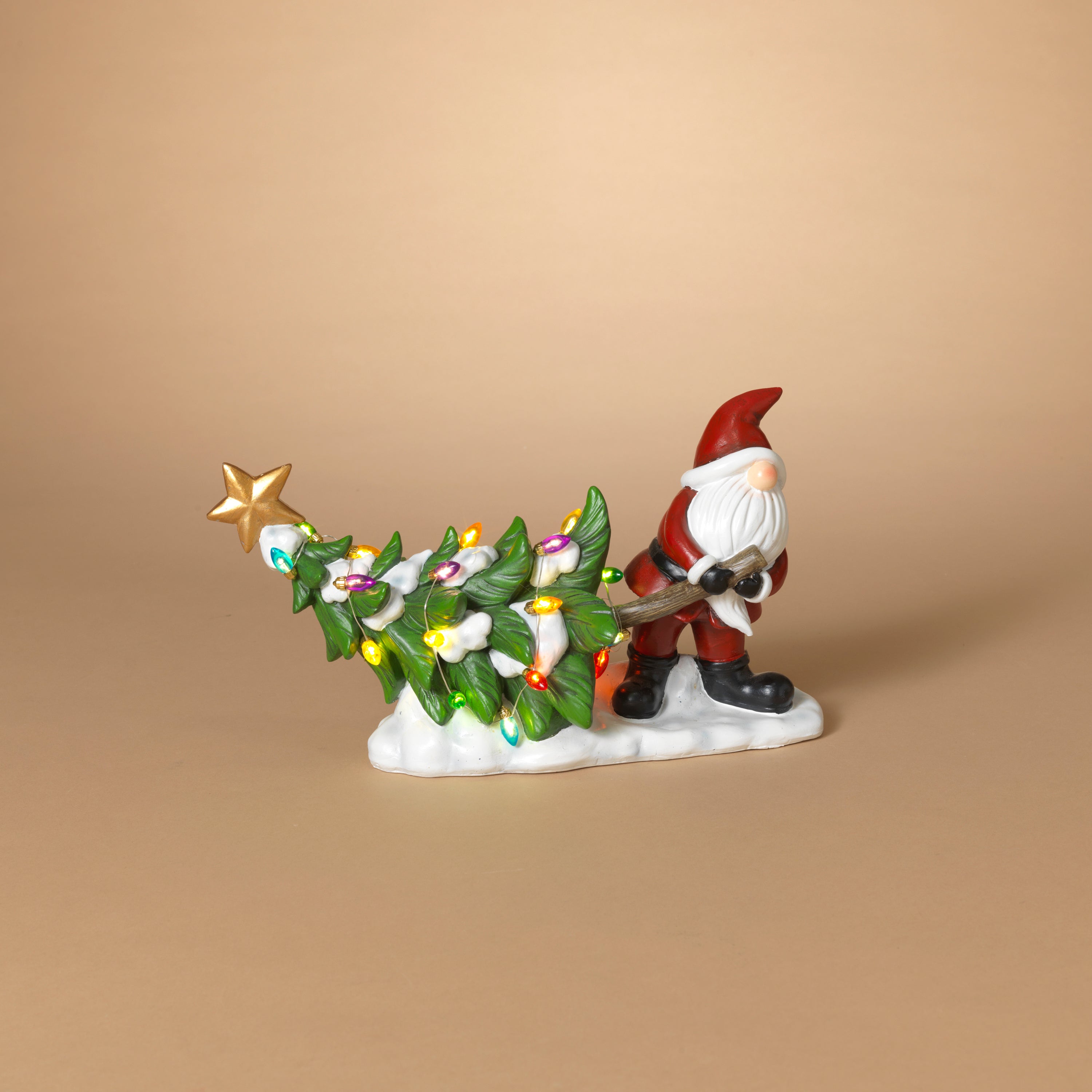 Playful 13.2 in L Battery Operated Lighted Resin Holiday Santa Pulling a Christmas Tree